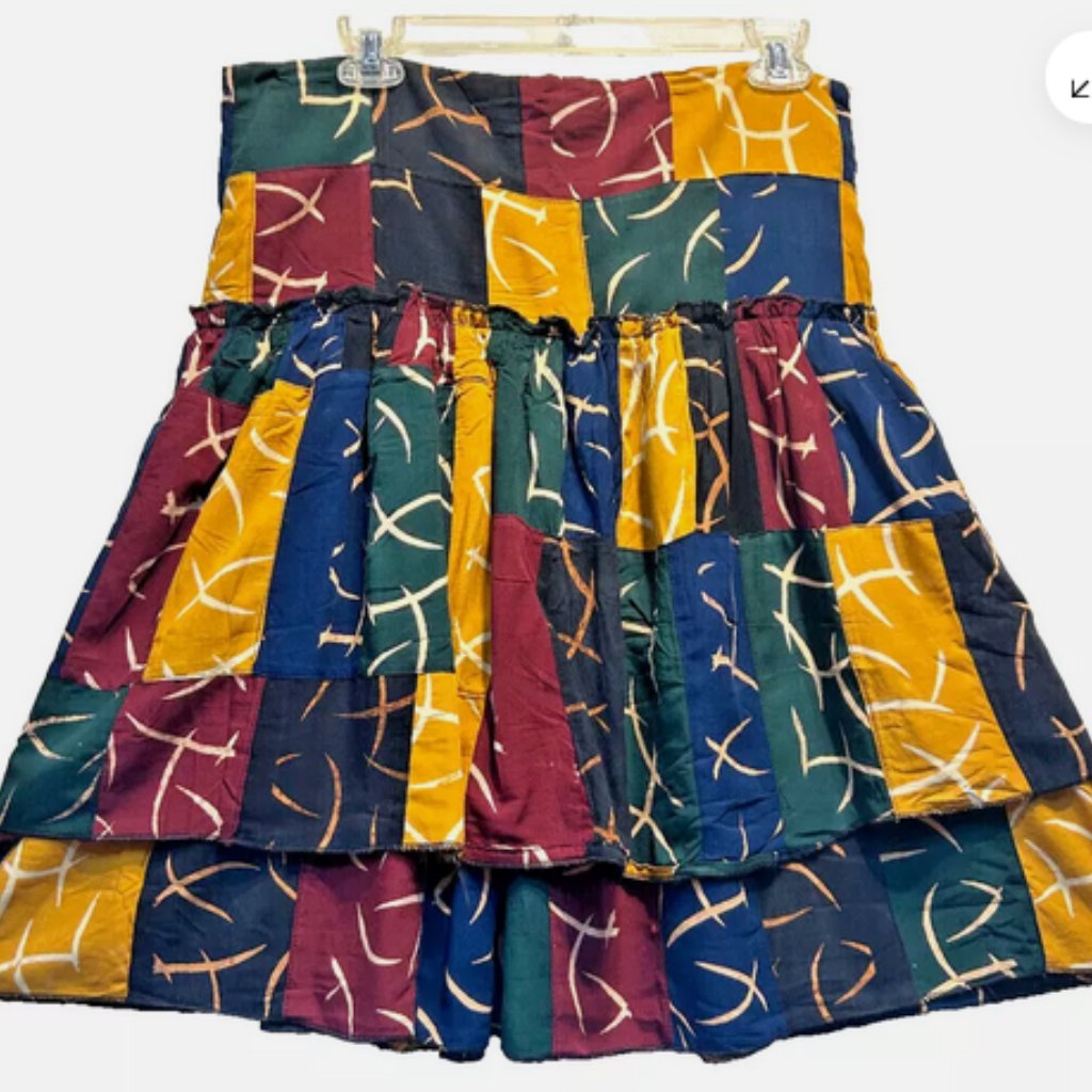 Nw Funky Stuff Smocked Funky Hippy Rayon Overlapping Ruffle Skirt L Xl